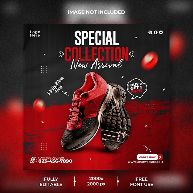 Schoenen social media banner en instagram post sjabloonontwerp