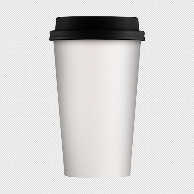Schone en blanke witte papieren beker voor koffie zonder achtergrond sjabloon voor mockup met zwarte deksel