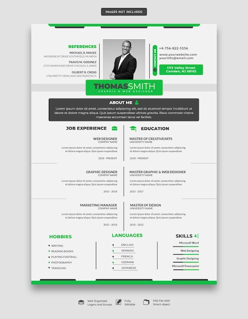 PSD schone en moderne cv-portfolio of cv-template