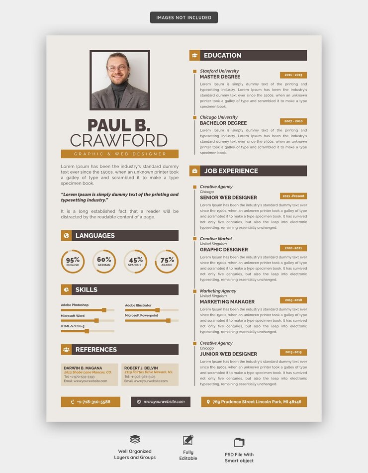 PSD schone en moderne cv-sjabloon