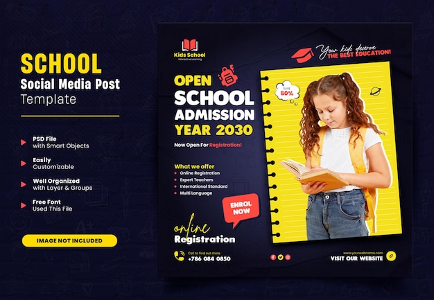 PSD school admission or back to school education social media post or square web banner design