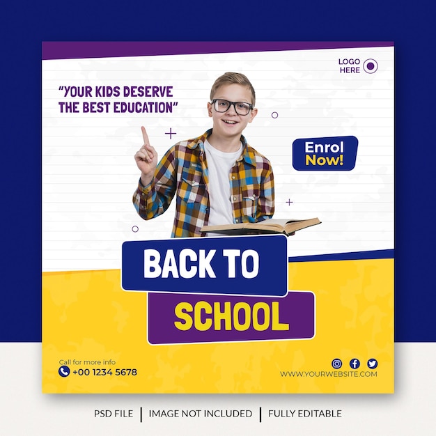 School admission and back to school social media post or banner design premium template