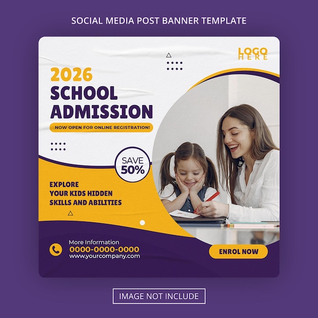 School admission back to school social media post free psd