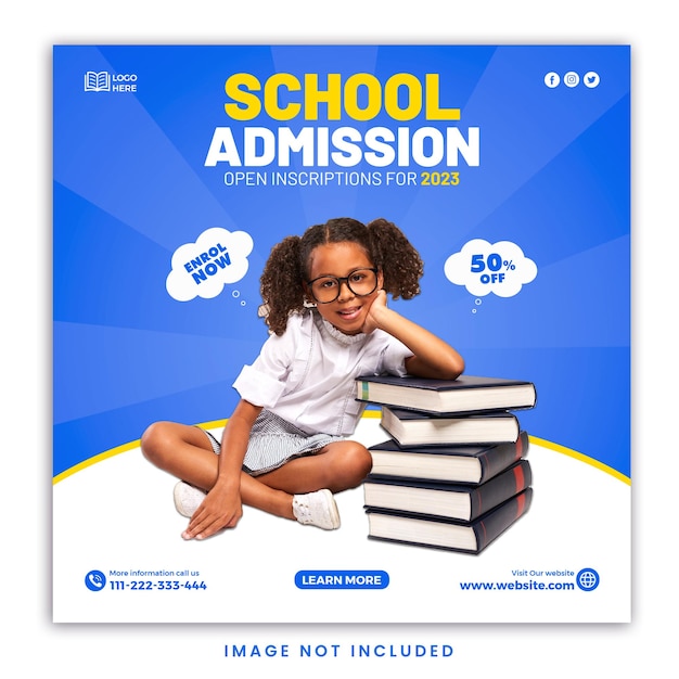 School Admission, Back to School social media post template