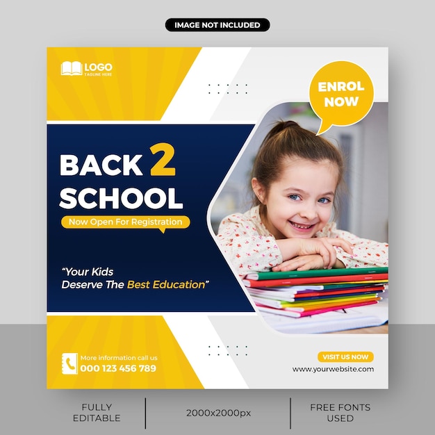 School admission banner of square admissions open social media post template