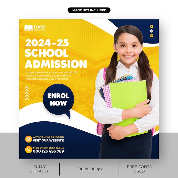 School admission banner or square admissions open social media post template