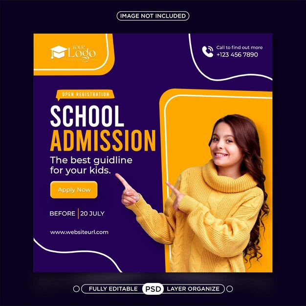 PSD school admission, education social media post design