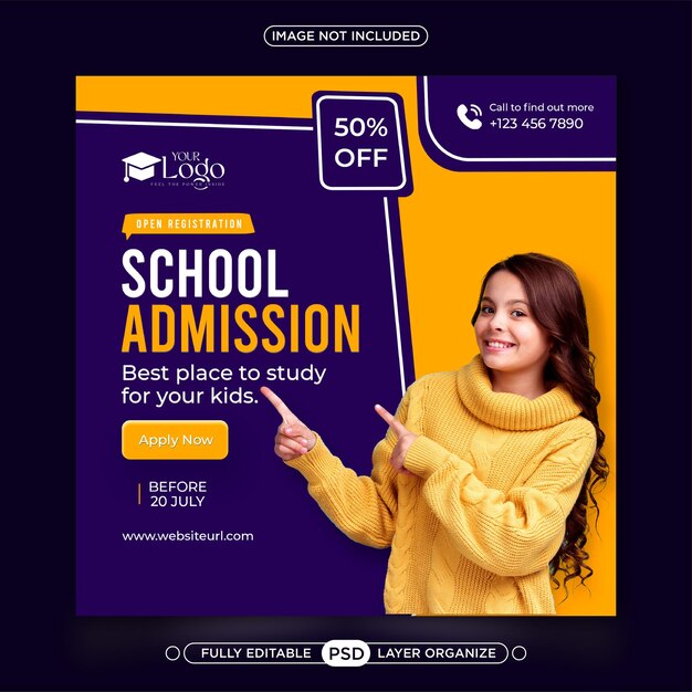 School admission, education social media post design