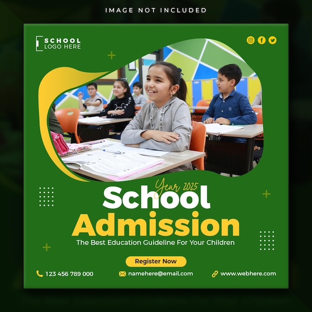 School admission education social media post web banner or square flyer template