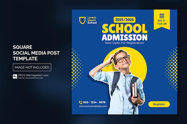 School admission education square social media post web banner template