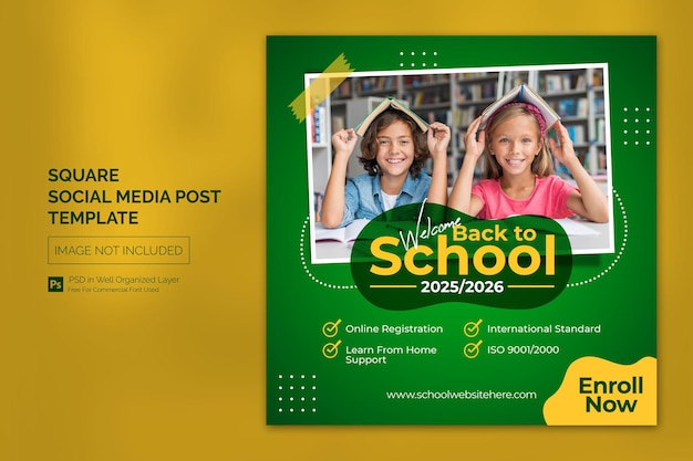 School admission education square social media post web banner template