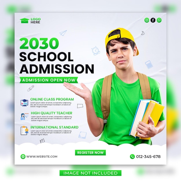 School admission flyer and social media post or web banner template