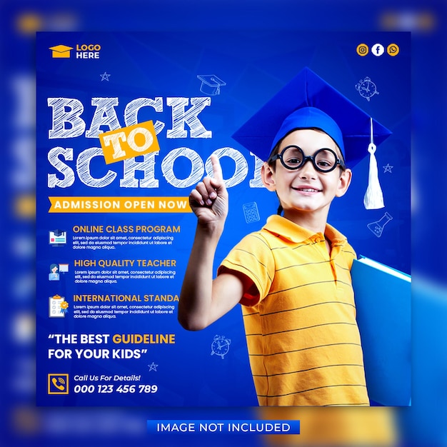 School admission flyer and social media post or web banner template