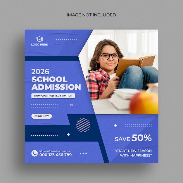 Ammissione scolastica post instagram o modello di banner web quadrato