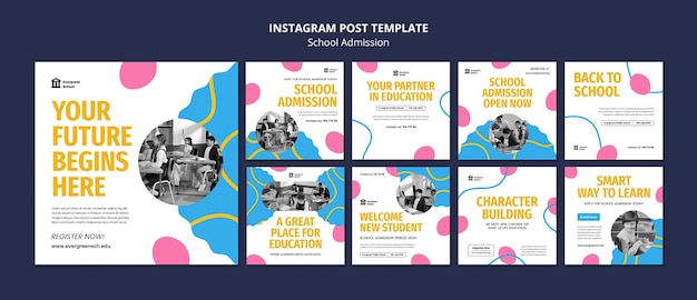 PSD modello di post di instagram per l'ammissione alla scuola