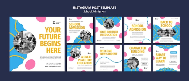 Modello di post di instagram per l'ammissione alla scuola