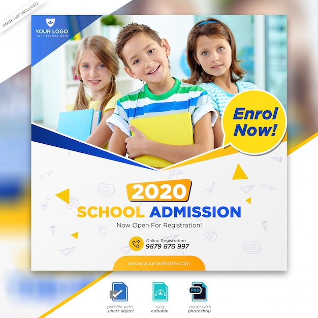 School admission marketing social media post or square flyer template