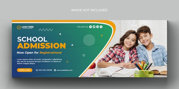 Флаер веб-баннера для приема в школу и шаблон оформления обложки facebook