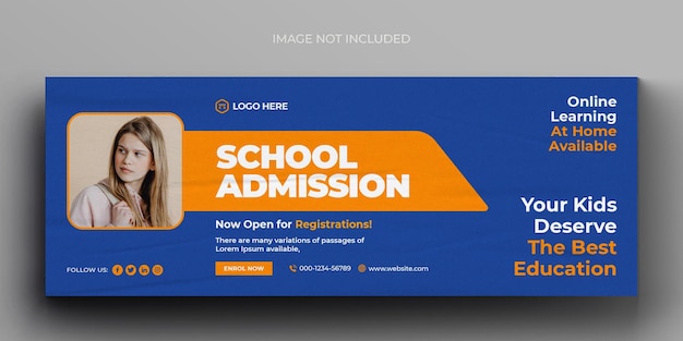 School admission media web banner flyer and facebook cover photo design template