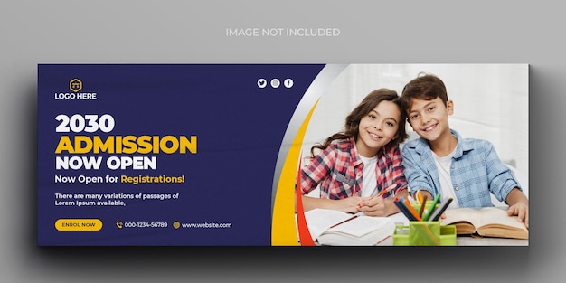 Volantino banner web multimediale per l'ammissione alla scuola e modello di progettazione di foto di copertina di facebook