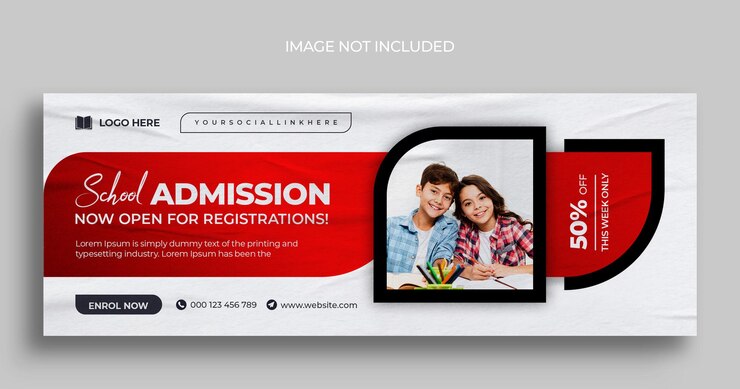 PSD school admission promotional facebook cover and web banner template
