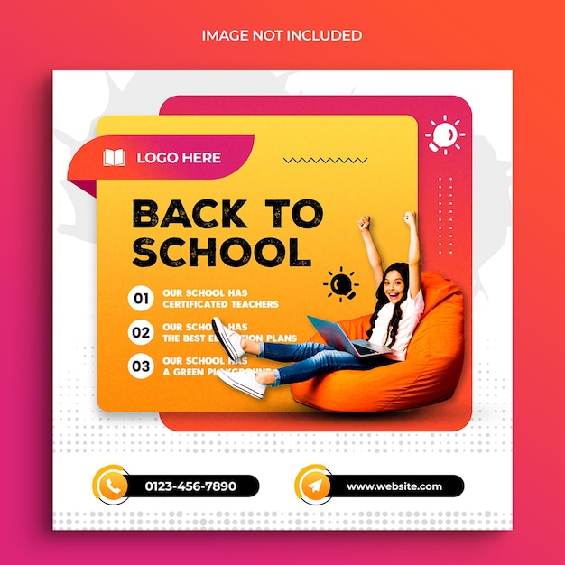 PSD school admission promotional instagram banner or social media post template