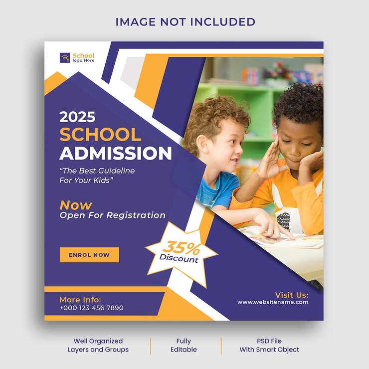 School admission social media banner template design and Instagram post template