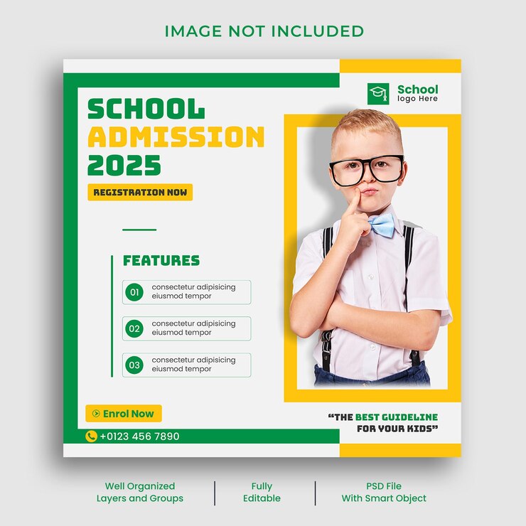 School admission social media banner template design and Instagram post template