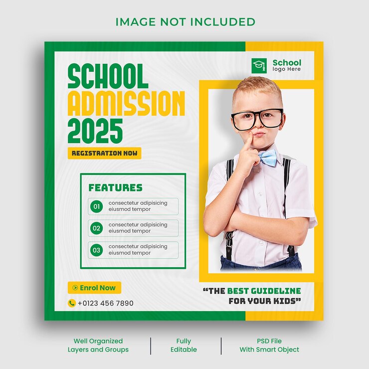School admission social media banner template design and Instagram post template