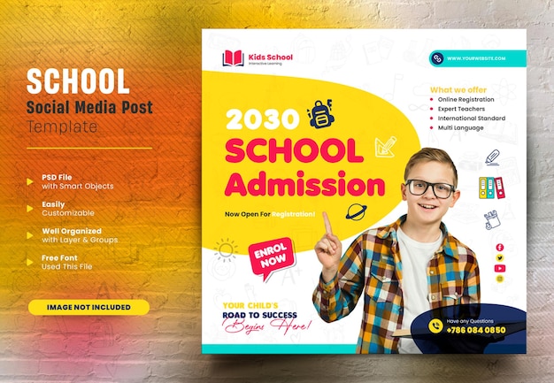 PSD school admission social media creative post or square web banner design