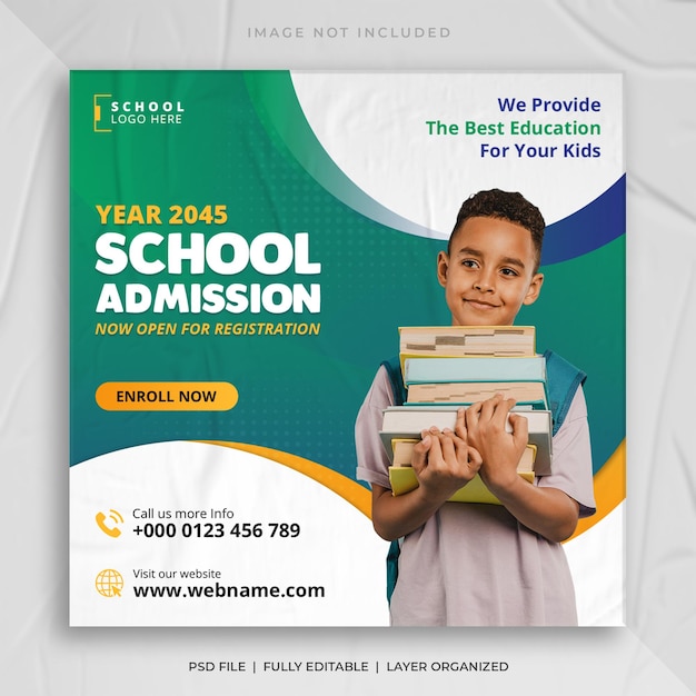 School admission social media instagram post and square flyer web banner template