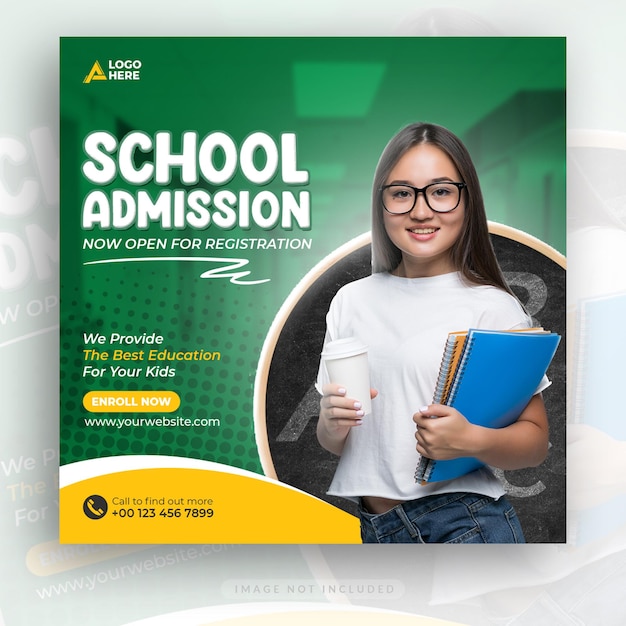 school admission social media instagram post and square flyer
