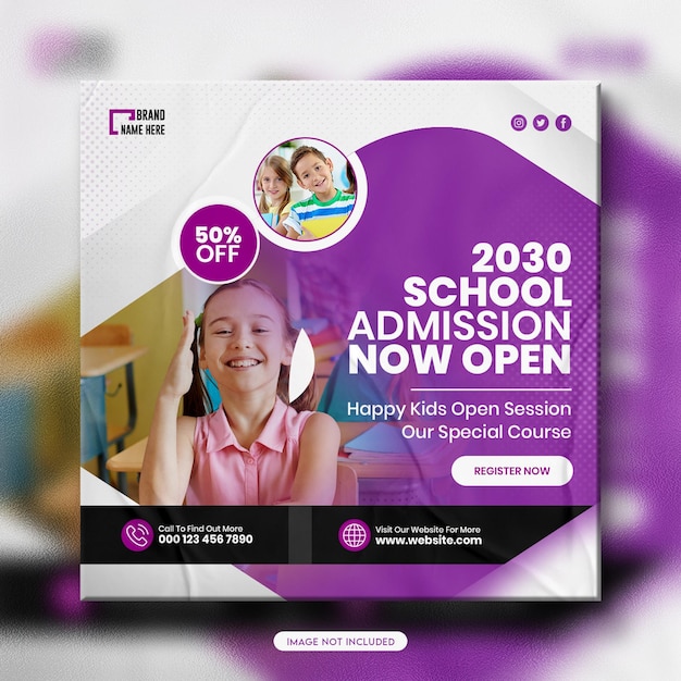 PSD school admission social media instagram post and web banner template