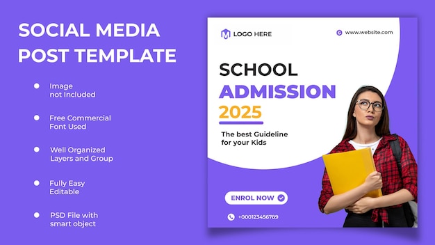 PSD 入学ソーシャルメディア投稿とinstagram投稿テンプレート