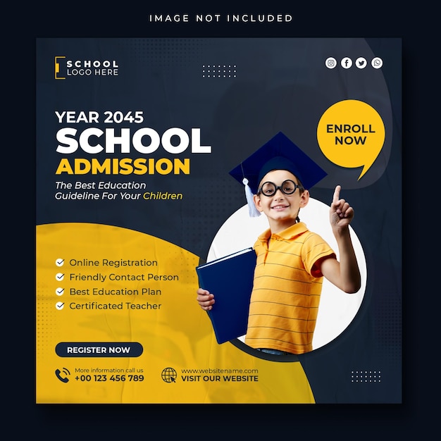 School admission social media post banner or instagram and facebook square flyer template