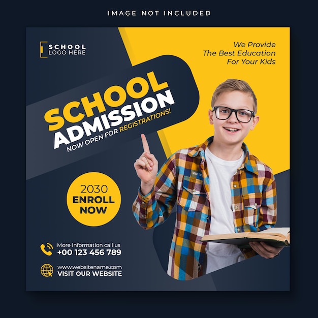 school admission social media post banner or instagram and facebook square flyer template