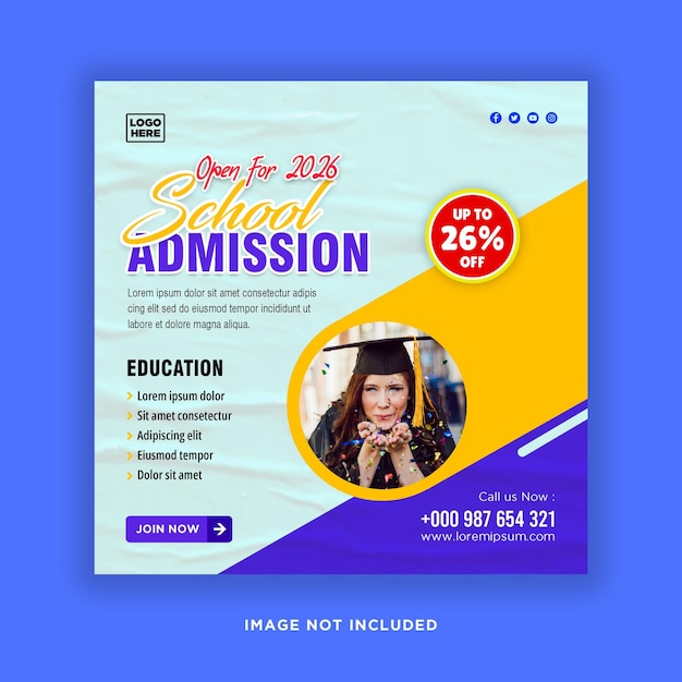 School admission social media post or banner template