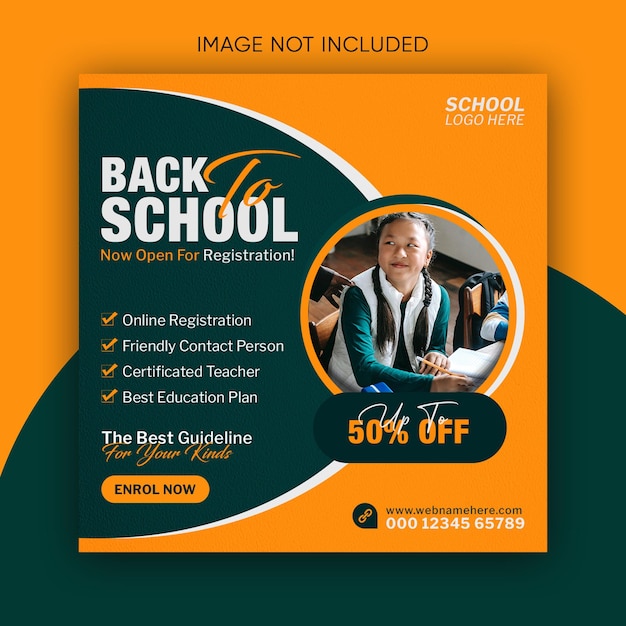 PSD school admission social media post higher education square flyer web banner design template