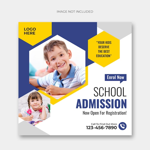 School admission social media post and square flyer template