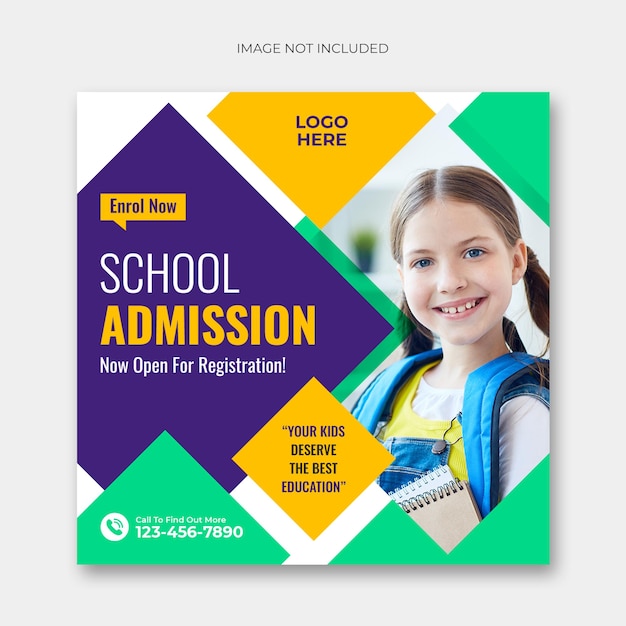 PSD school admission social media post and square flyer template