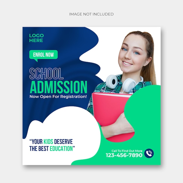 School admission social media post and square flyer template