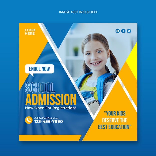 PSD school admission social media post and square flyer template