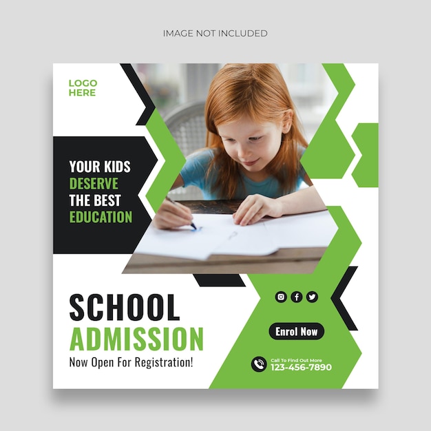 PSD school admission social media post and square flyer template