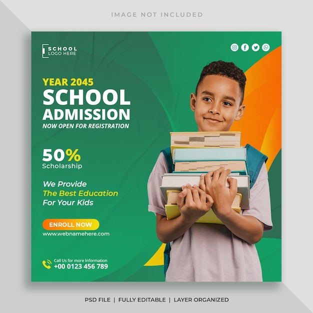 School admission social media post and square flyer template