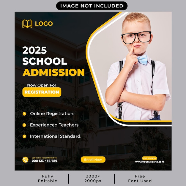 PSD school admission social media post or square web banner template