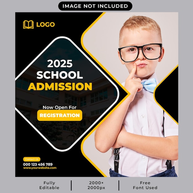 PSD school admission social media post or square web banner template