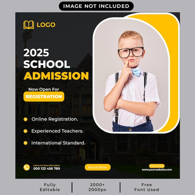 PSD school admission social media post or square web banner template