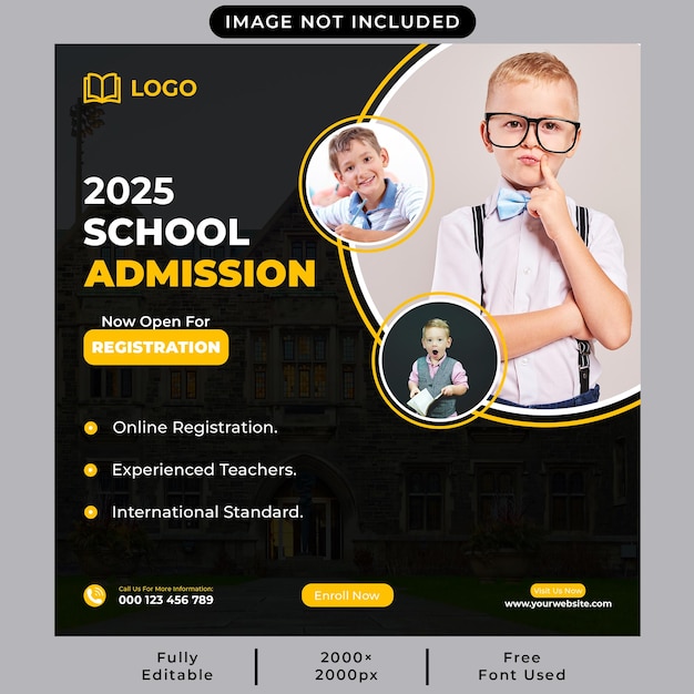 PSD school admission social media post or square web banner template