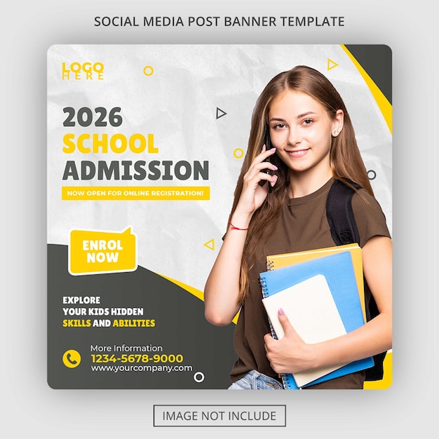 PSD school admission social media post template free psd