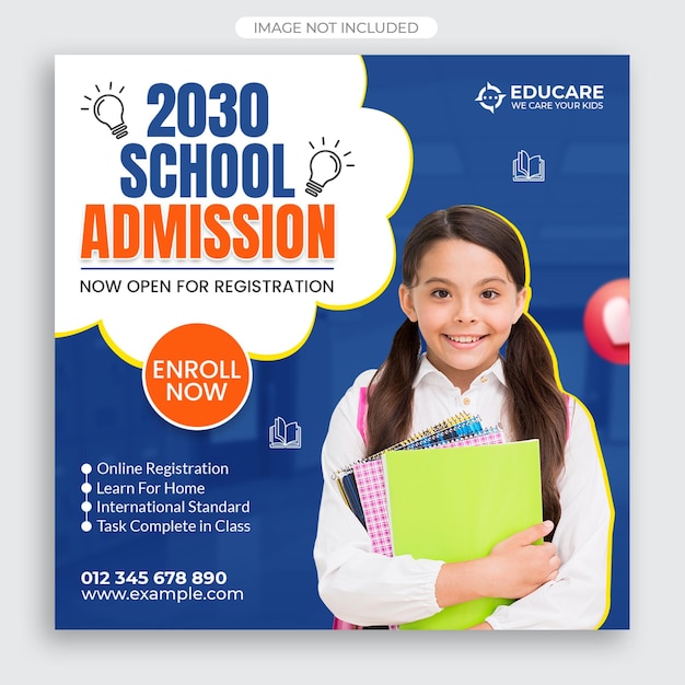 School admission social media post template psd